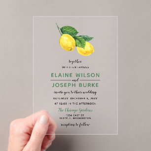 Rustic Watercolor Citrus Lemon Wedding Acrylic Invitations