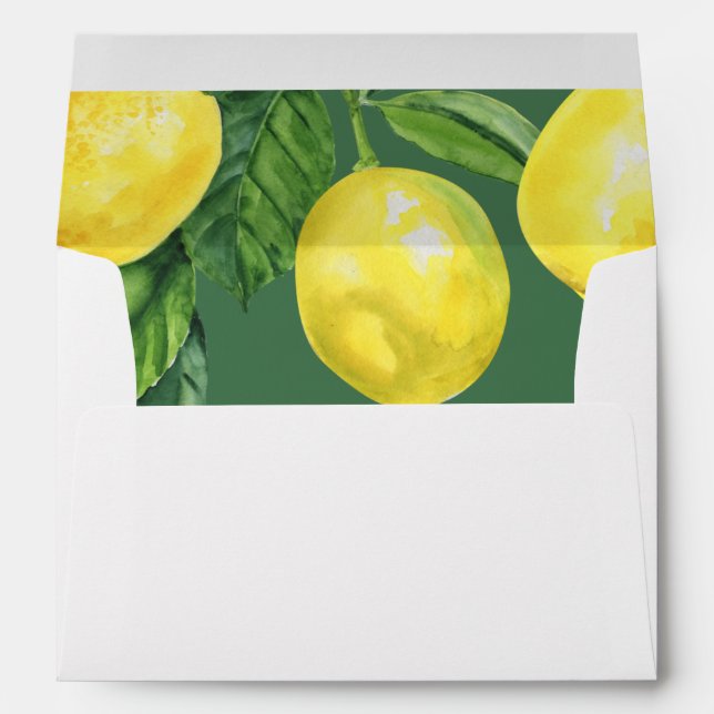 Rustic Watercolor Citrus Lemon Wedding  Envelope (Back (Bottom))