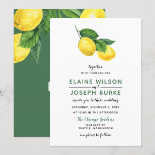 Rustic Watercolor Citrus Lemon Wedding Invitation