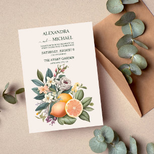 Rustic Watercolor Citrus Wedding Invitation