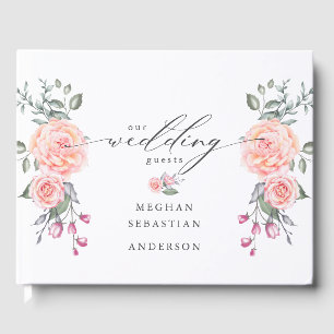 Rustic Watercolor Cottage Roses Guest Book