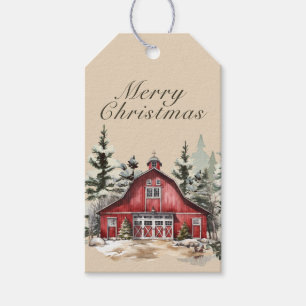 Rustic Watercolor Country Christmas Photo Gift Tags