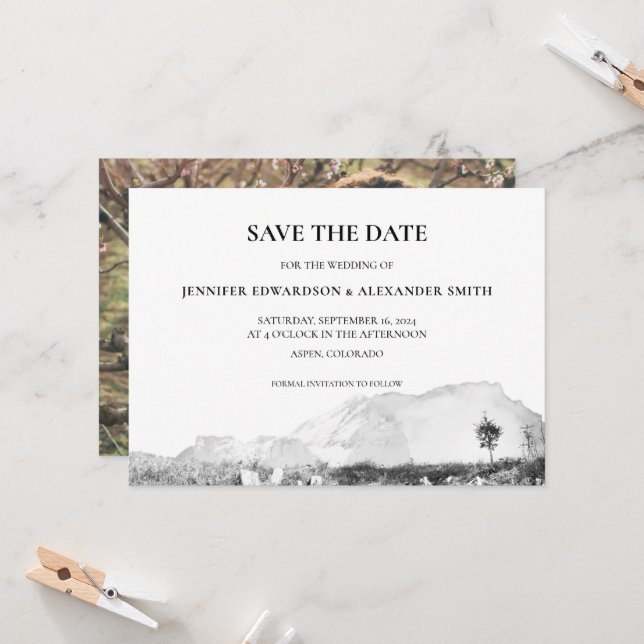 Rustic watercolor country mountain Save the Date Invitation (Front/Back In Situ)