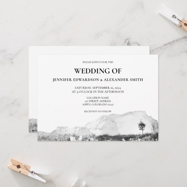 Rustic watercolor country mountain wedding invitation (Front/Back In Situ)