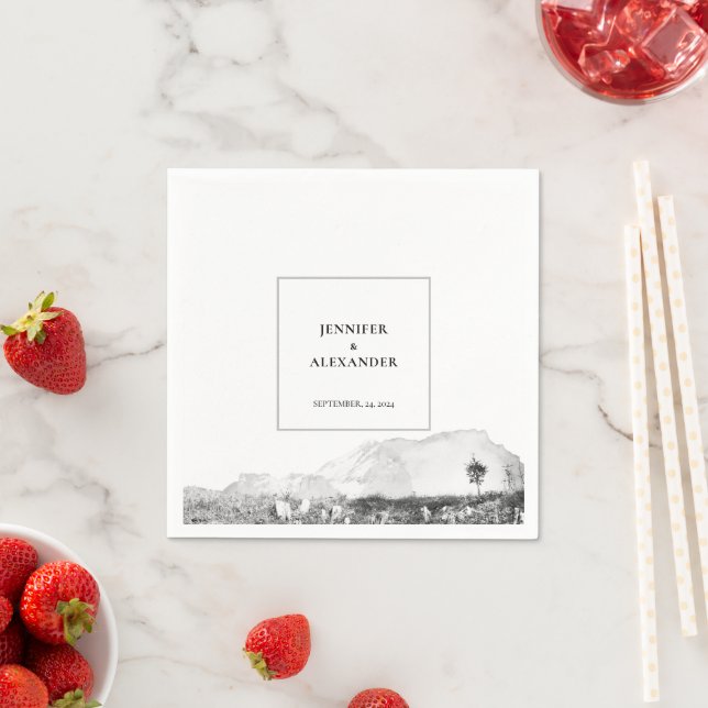Rustic watercolor country mountain wedding  napkin (Insitu)