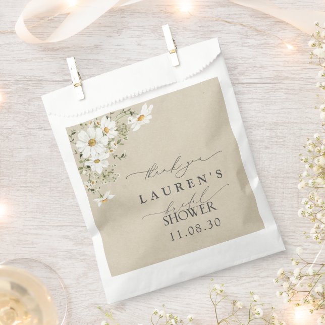 Rustic Watercolor Daisy Bridal Shower Thank You Favour Bag (Clipped)