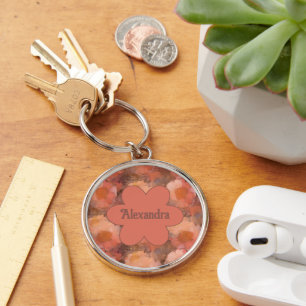 Rustic Watercolor Daisy Floral Pattern Keychain