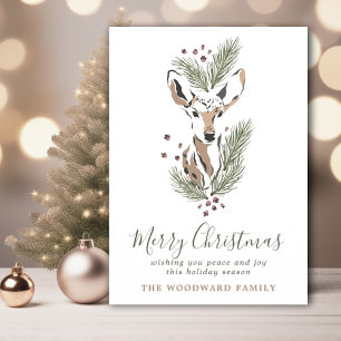 Rustic Watercolor Deer Christmas Holiday Card