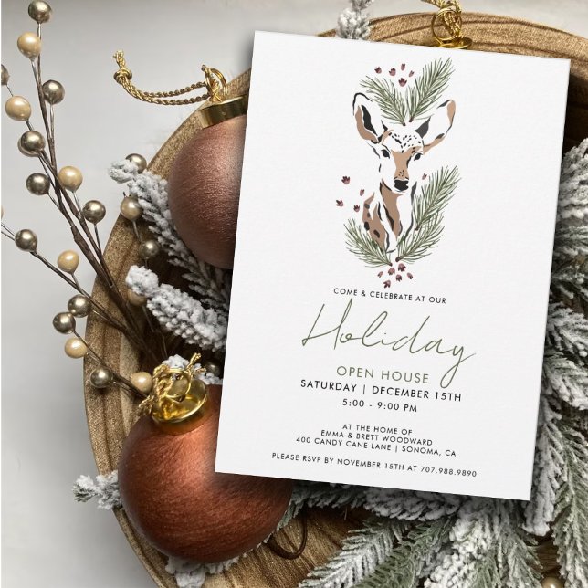 Rustic Watercolor Deer Holiday Open House Invitation (Creator Uploaded)