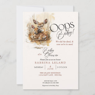 Rustic Watercolor Deer Oops Baby Invitation
