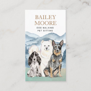 Rustic Watercolor Dog Walker Adventures Pet Sitter Business Card