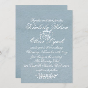 Rustic Watercolor Dusty Blue Nature Leafy Wedding Invitation