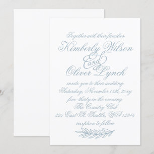 Rustic Watercolor Dusty Blue Nature Leafy Wedding  Invitation
