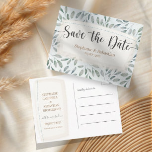 Rustic Watercolor Dusty Blue Save the Date Announcement Postcard