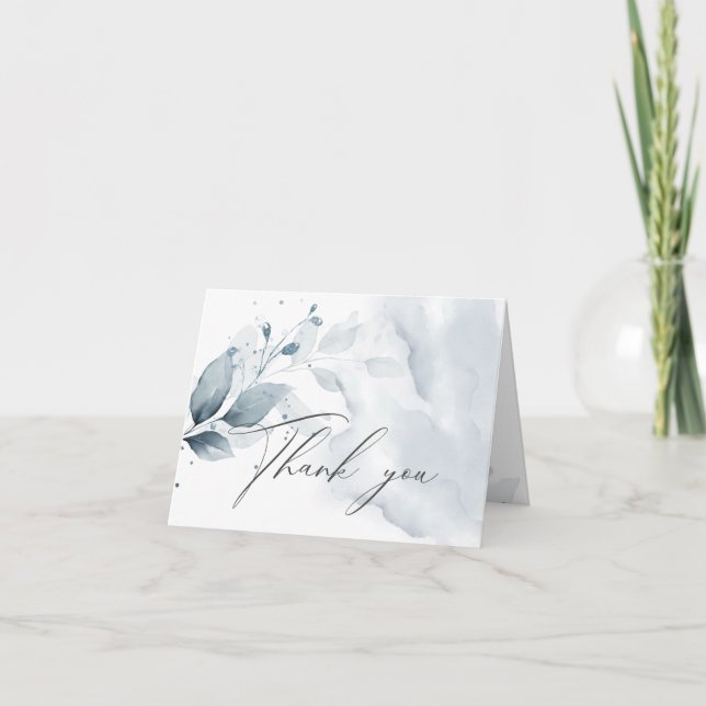Rustic Watercolor Dusty Blue Thank You  (Front)