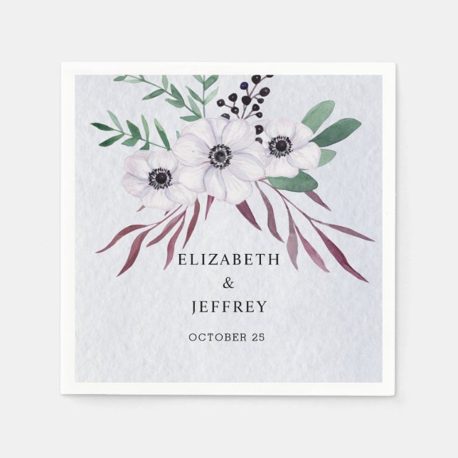 Rustic Watercolor Dusty Blue White Floral Wedding  Napkin (Front)