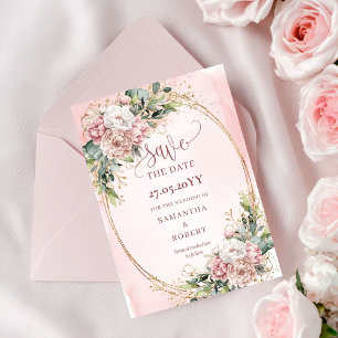 Rustic Watercolor Dusty Pink Floral Save The Date