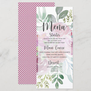 Rustic Watercolor Dusty Rose & Burgundy Wedding  Menu