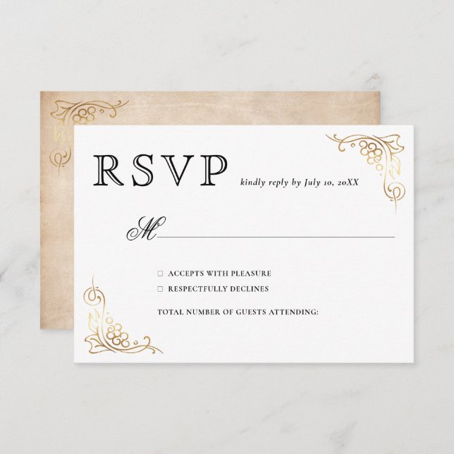 Rustic Watercolor Elegant Vineyard Wedding RSVP Card (Front/Back)