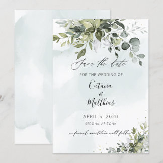 Rustic Watercolor Eucalptus Greenery Save the Date Invitation