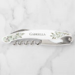 Rustic Watercolor Eucalyptus Bridesmaid Name Corkscrew<br><div class="desc">These beautiful corkscrews are designed as gifts for your bridesmaids or maid of honour. They feature a rustic hand painted watercolor design with sprigs of eucalyptus leaves and greenery in shades of mint, moss and shade green. Her name is displayed in the centre. Perfect way to thank her or invite...</div>