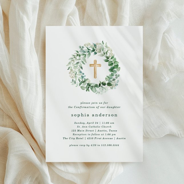 Rustic Watercolor Eucalyptus Confirmation Invitation (Creator Uploaded)