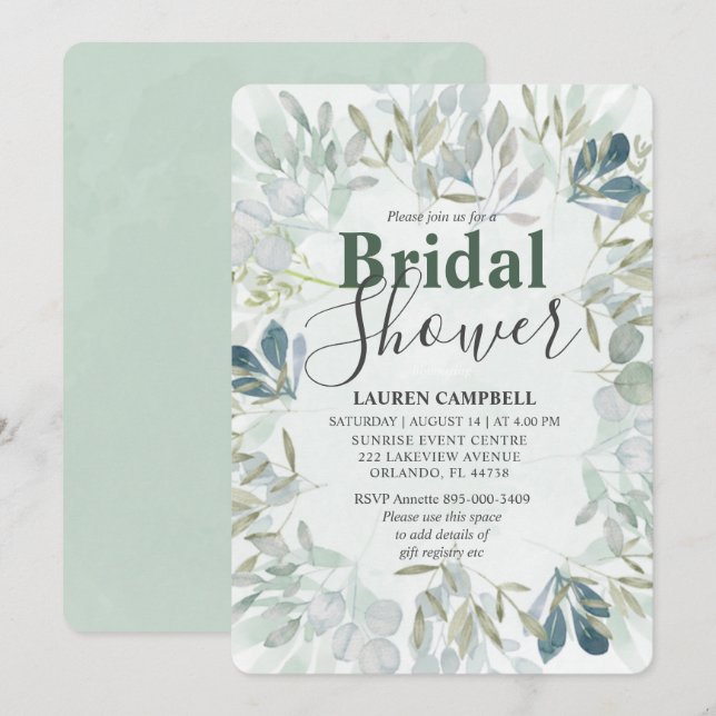 Rustic Watercolor Eucalyptus Greenery  Invitation (Front/Back)