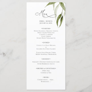 Rustic Watercolor Eucalyptus Greenery Menu