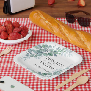 Rustic Watercolor Eucalyptus Greenery Wedding Paper Plate