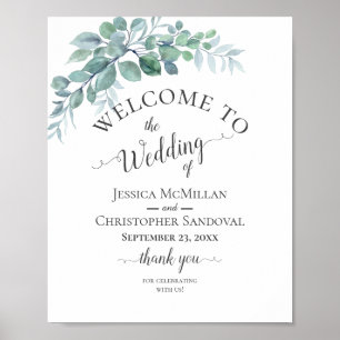Rustic Watercolor Eucalyptus Greenery Wedding Poster