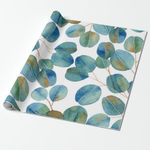 Rustic Watercolor Eucalyptus Leaves Pattern  Wrapping Paper