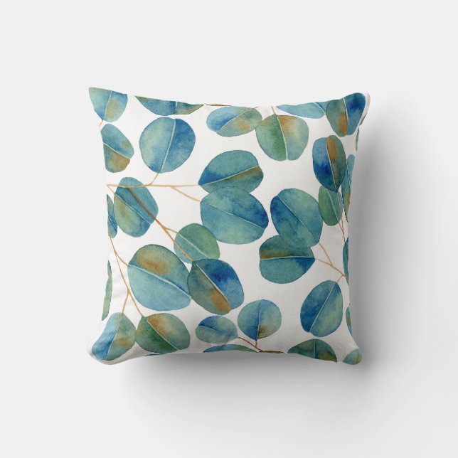 Rustic Watercolor Eucalyptus Leaves   Throw Pillow (Front)