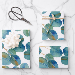 Rustic Watercolor Eucalyptus Leaves  Wrapping Paper Sheet
