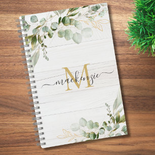 Rustic Watercolor Eucalyptus Monogram Notebook