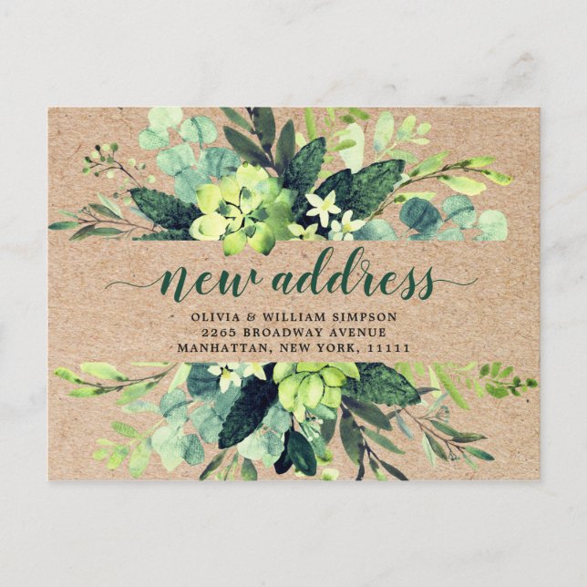 Rustic  Watercolor  Eucalyptus Moving Announcement Postcard (Front)