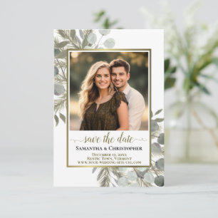 Rustic Watercolor Eucalyptus & Pine Photo Wedding Save The Date