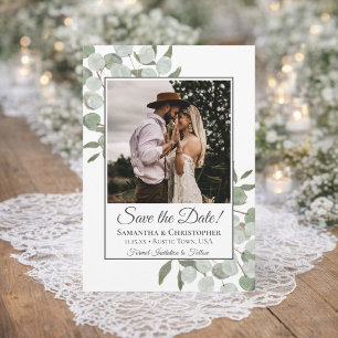 Rustic Watercolor Eucalyptus Square Photo Wedding Save The Date