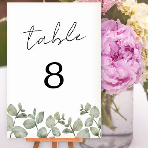Rustic Watercolor Eucalyptus Wedding Table Number