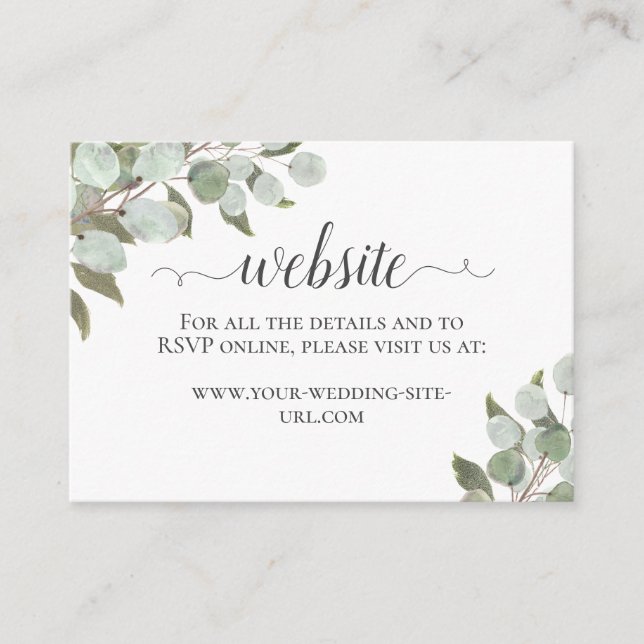 Rustic Watercolor Eucalyptus Wedding Website Enclosure Card (Front)