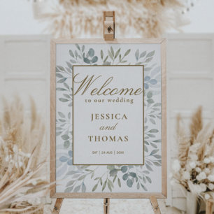 Rustic Watercolor Eucalyptus Wedding Welcome  Poster