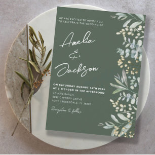 Rustic Watercolor Eucalyputs Greenery Wedding Invitation