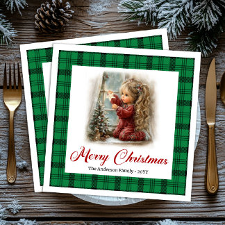 Rustic Watercolor Evening Holiday Scene Napkins