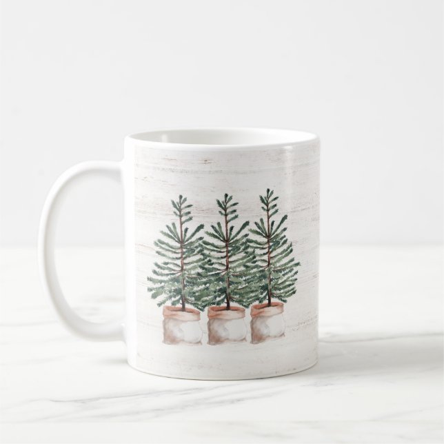 Rustic Watercolor Evergreen Trees Mug (Left)