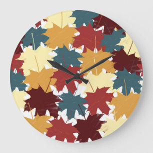Rustic Watercolor Fall Autumn Leaves Large Clock