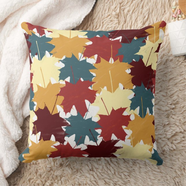 Rustic Watercolor Fall Autumn Leaves  Throw Pillow (Blanket)