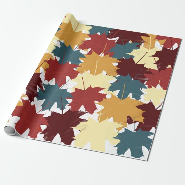 Rustic Watercolor Fall Autumn Leaves Wrapping Paper (Unrolled)