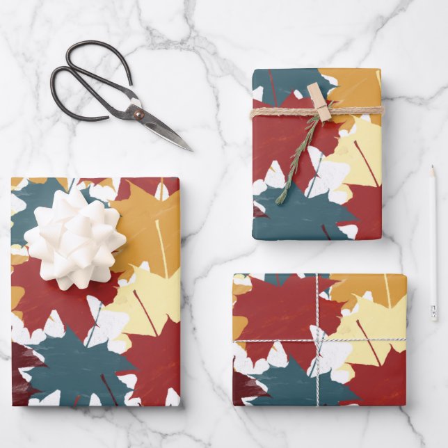 Rustic Watercolor Fall Autumn Leaves  Wrapping Paper Sheet (Front)