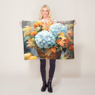 Rustic Watercolor Fall Floral Basket Fleece Blanket