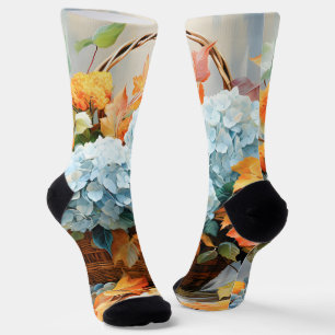 Rustic Watercolor Fall Floral Basket Socks