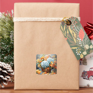 Rustic Watercolor Fall Floral Basket Square Sticker
